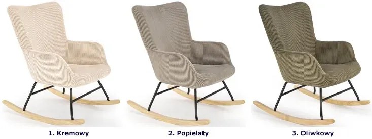 Oliwkowy fotel bujany w stylu skandynawskim M6-G57