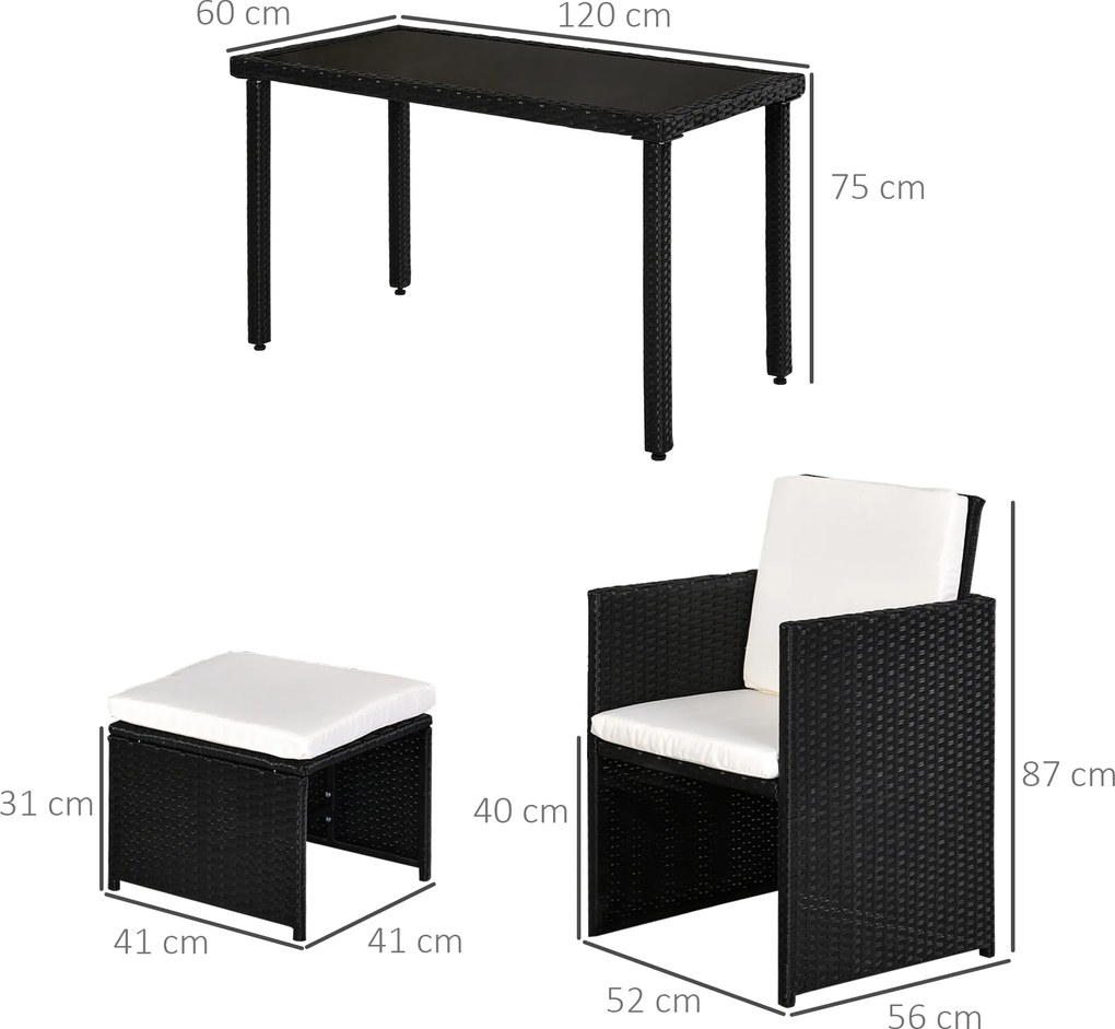 Outsunny komplet stół z krzesłami z technorattanu zestaw ogrodowy komplet 11 el. czarny + beżowy;