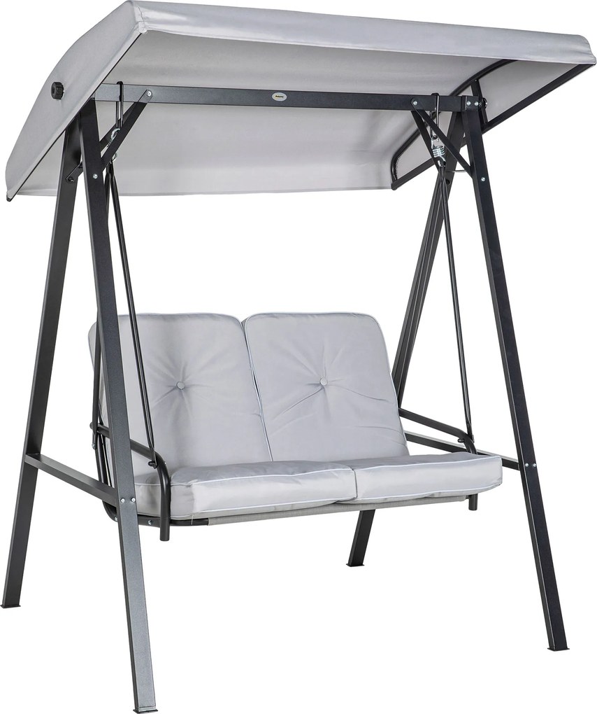 Outsunny Huśtawka Hollywood, 2-osobowa Huśtawka Ogrodowa z Regulowanym Daszkiem, Udźwig do 220 kg, 145 x 116 x 172 cm, Szara