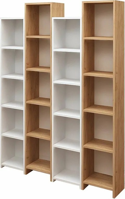Nowoczesny regał z melaminy – 134,4 x 180 x 25 cm – Dąb i biel