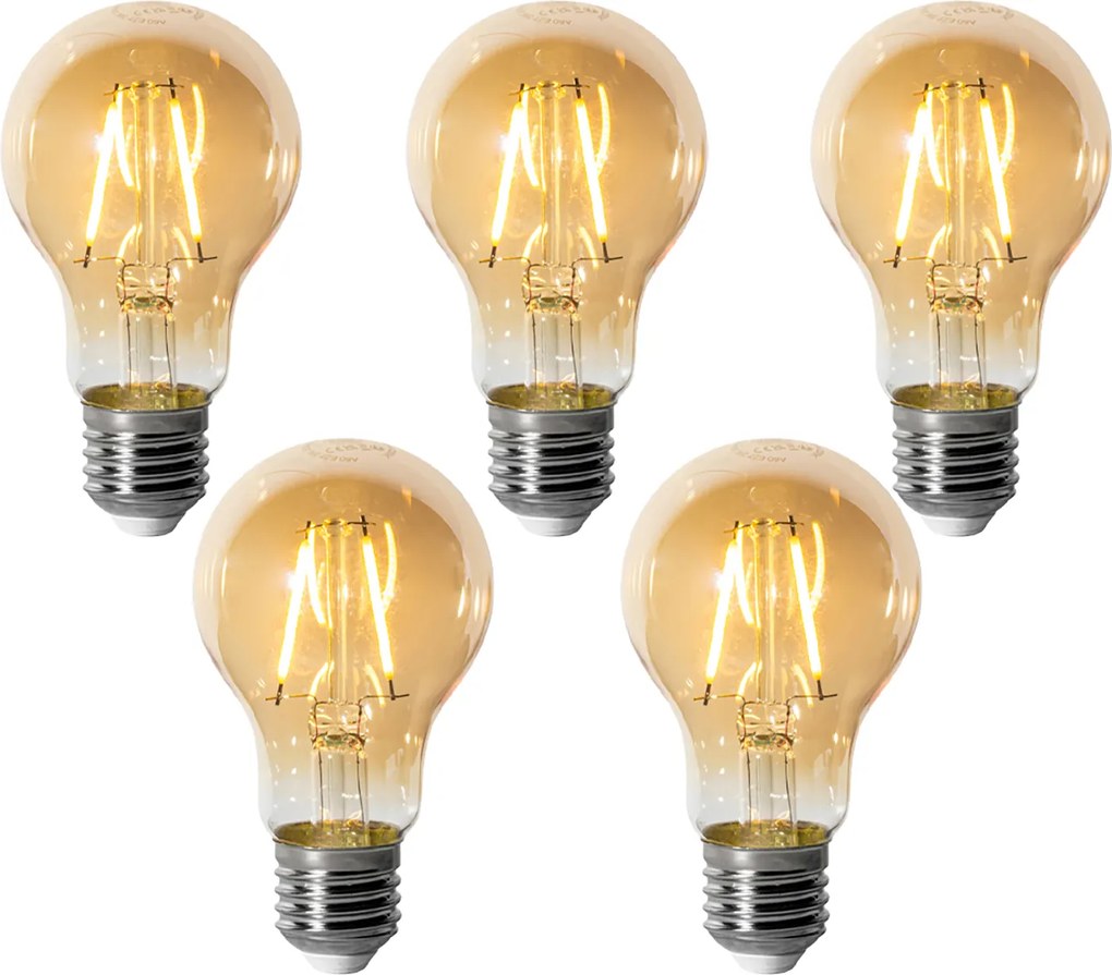Zestaw 5 ściemnialnych żarówek LED E27 A60 złote 3W 310 lm 2200K