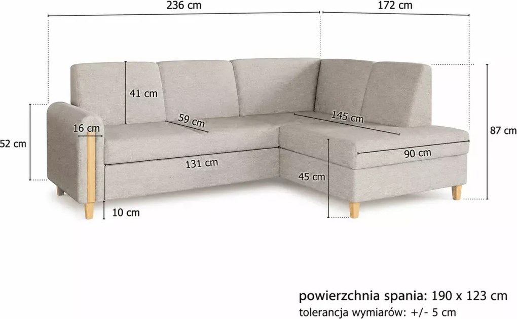 Narożnik Seatle – designerski mebel wypoczynkowy z funkcją spania delfin, pojemnikiem i drewnianymi detalami