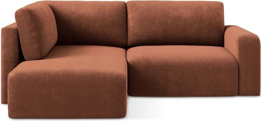 Rozkładany narożnik ze zniżką z tkaniny szenilowej (lewostronny/w kształcie litery L) w kolorze terakoty Kona – Makamii