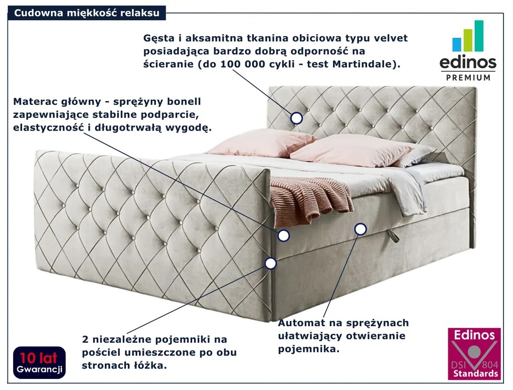 Kremowe łóżko kontynentalne z pojemnikiem 5 rozmiarów G9-N18