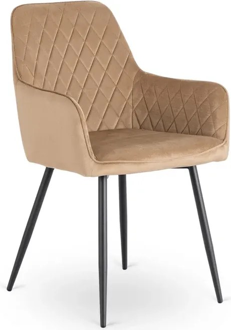 Zestaw Stół Prostokątny Rozkładany HAMPTON 160-240 cm Dąb/Czarny i 4 Krzesła Tapicerowane BRESSO Beżowe Welurowe