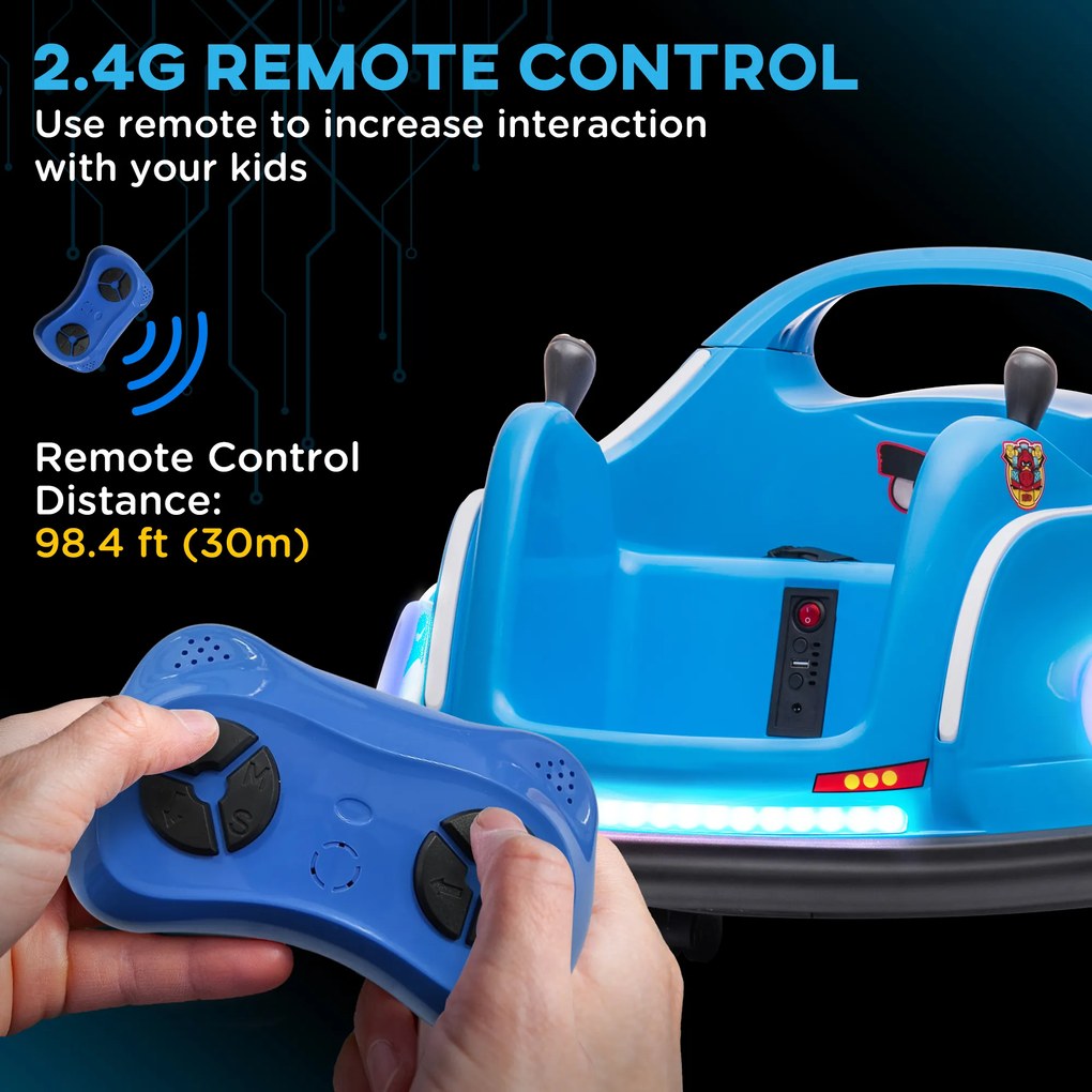 AIYAPLAY Dziecięcy autoscooter, obrót 360°, dla 3-5 lat, z pilotem, muzyką, Niebieski