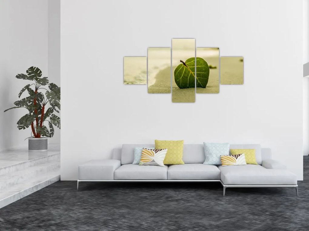 Obraz liścia w piasku (125x70 cm)