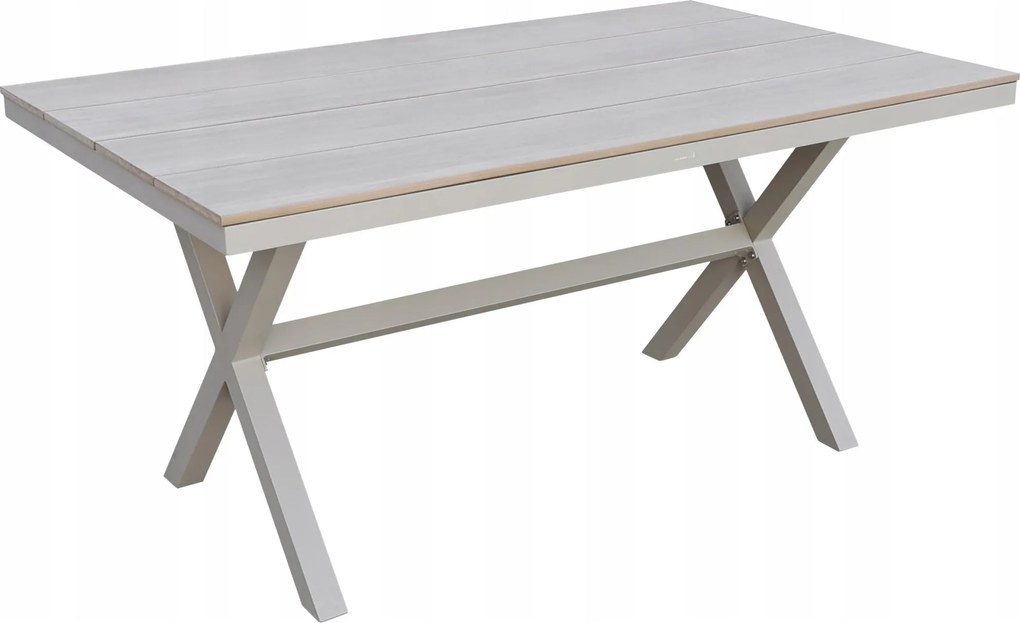 Stół ogrodowy aluminiowy beżowy 150x90x75 cm trwały blat kompozyt drewniany