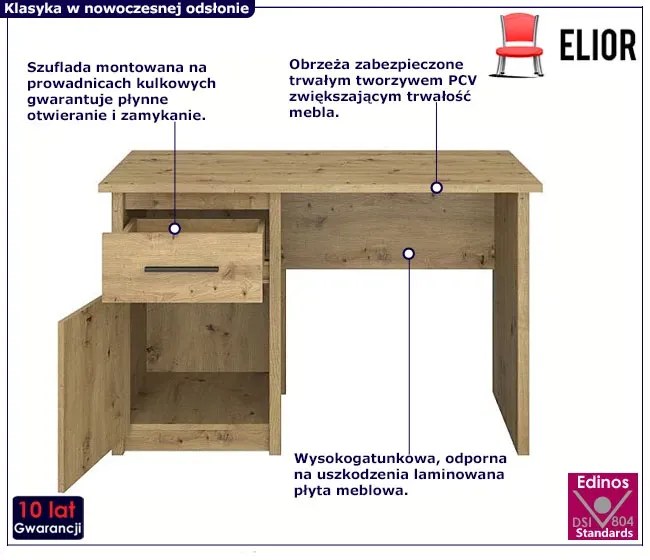 Biurko Z Szufladą I Zamykaną Szafką Kontenerkiem Dąb Artisan L6-B45