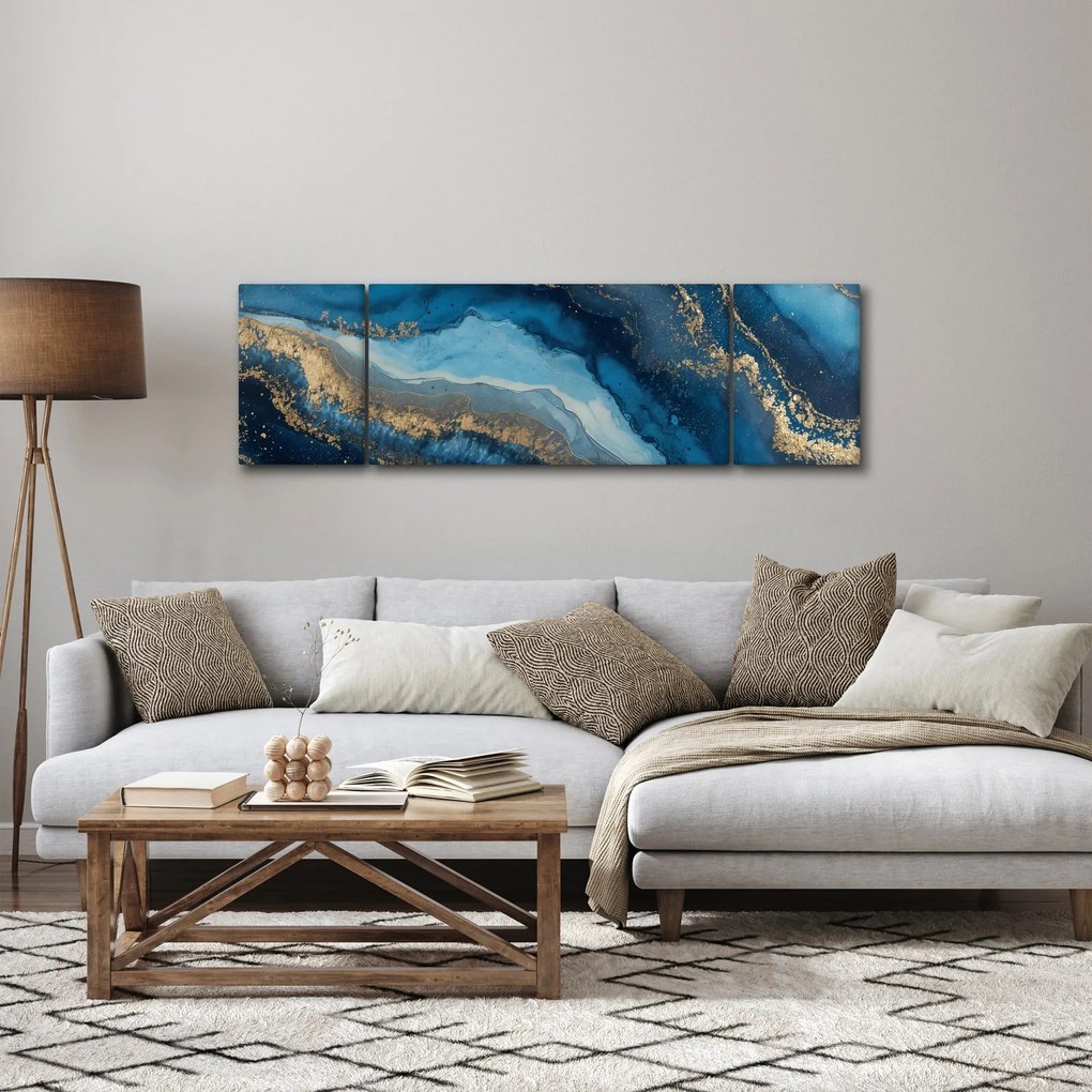 Obraz - Niebieska marmurowa abstrakcja (170x50 cm)