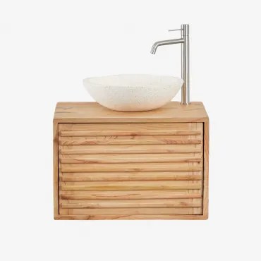 Zestaw Wiszących Mebli Łazienkowych Z Drewna Deleyna Naturalna & Cement Okrągły Biały Ø40 - Sklum