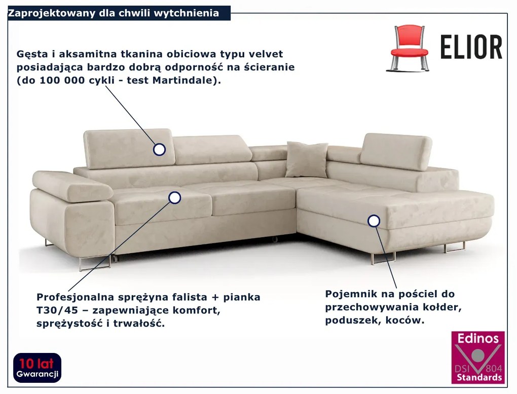 Kremowy nowoczesny narożnik rozkładany A5-W08
