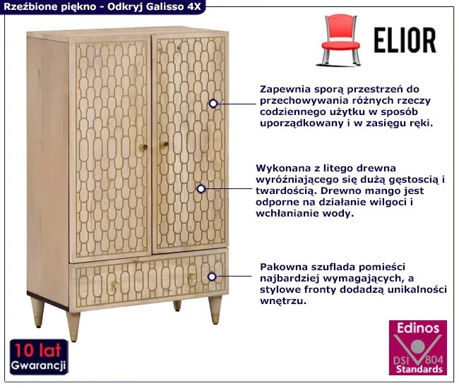 Dwudrzwiowa wysoka komoda w rustykalnym stylu - Nolen 4X