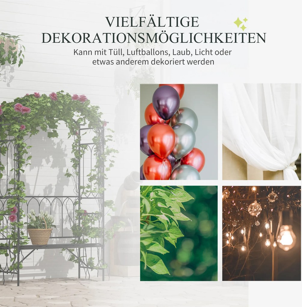 Outsunny Metalowa Pergola z Ławką - Czarny Kolor, 115x50x203cm - Ogrodowa Oaza Relaksu