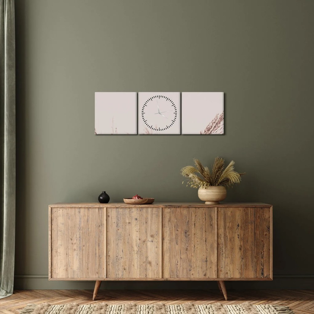 Obraz - Suszona trawa (z zegarem) (90x30 cm)