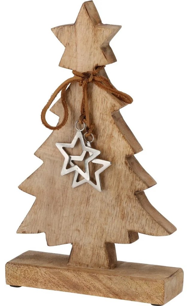 Dekoracja świąteczna Choinka z gwiazdą, drewno mango, 18x6x30 cm