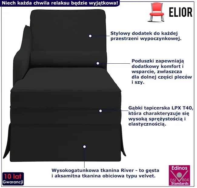 Aksamitna czarna leżanka z poduszką L6-L53