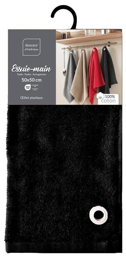 Czarny bawełniany ręcznik frotte 50x50 cm Cuistot – douceur d'intérieur