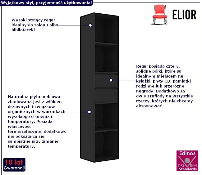 Czarny regał z szufladami - Losan
