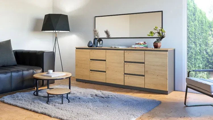 Duża komoda 200 cm dąb artisan + antracyt Z0-E42