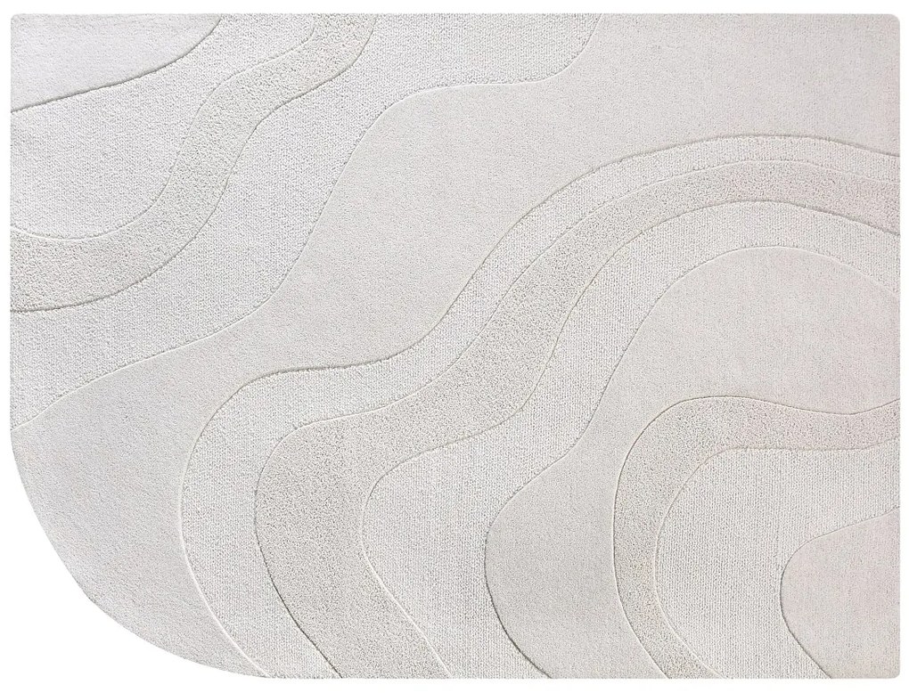 Dywan z wypukłym wzorem i zaokrąglonym rogiem ręcznie tuftowany 100% wełny - 200 x 290 - Kość słoniowa - VELORIA