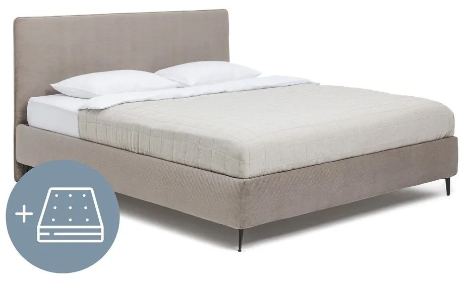 Szarobrązowe tapicerowane łóżko dwuosobowe z materacem i stelażem 180x200 cm Noira Slim – Bonami Selection