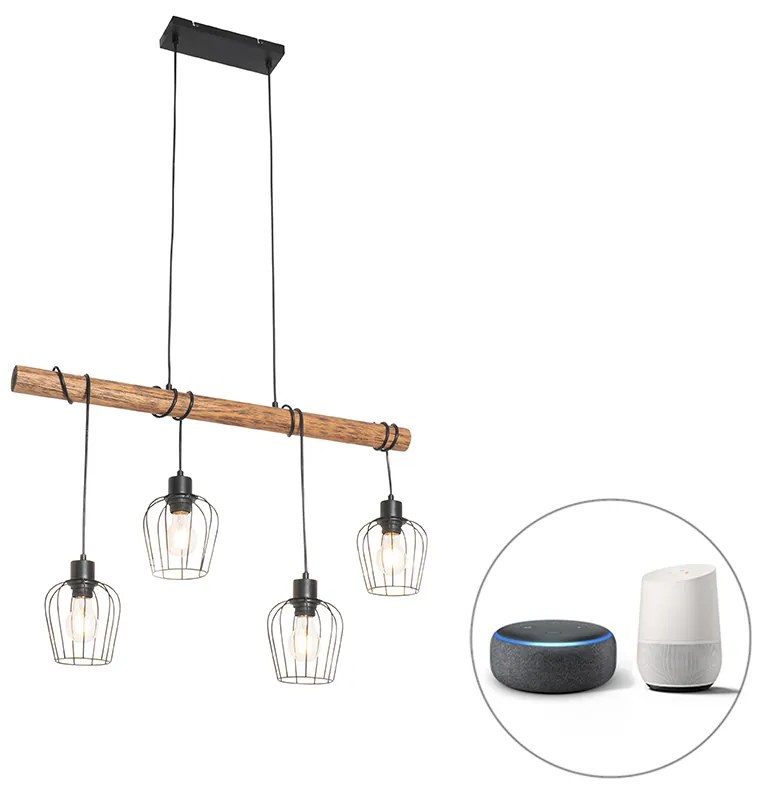 Inteligentna lampa wisząca czarna z drewnem, w tym 4 WiFi A60 - Stronk Rustykalny / Vintage Oswietlenie wewnetrzne