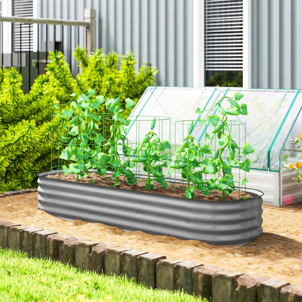 Outsunny Podwyższone łóżko na rośliny, modułowe łóżko ogrodowe, chronione krawędzie, design bez dna, 195 x 62 x 30 cm, Srebrny