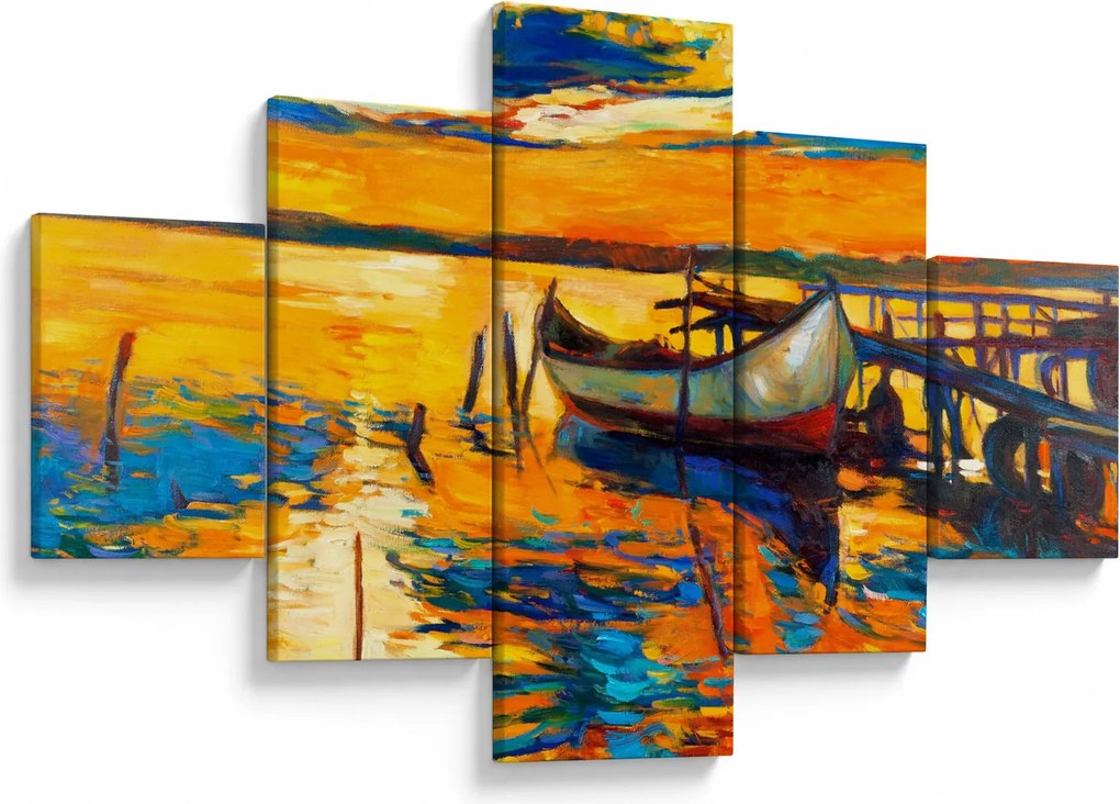 Obraz - Łódź o zachodzie słońca (125x70 cm)