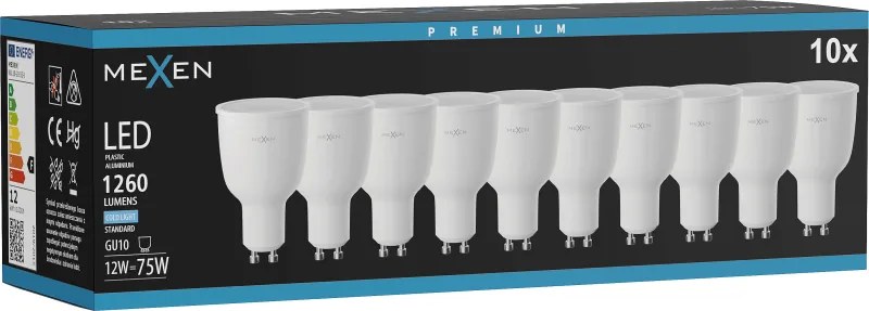Mexen Nova 10x żarówka LED GU10, 12W, Zimna - 6500K, 1260 lm - L108-GU10-1265-01x10