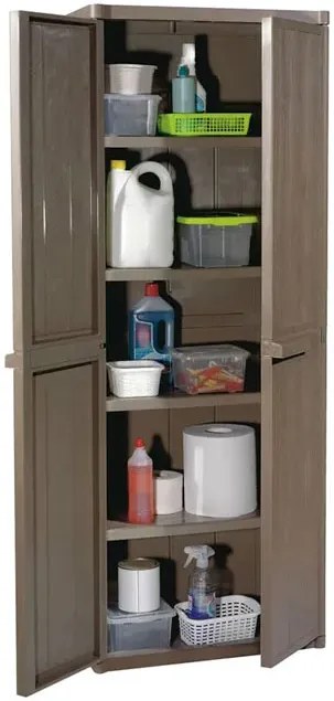 Brązowa szafa gospodarcza dwudrzwiowa z 4 półkami L6-N88