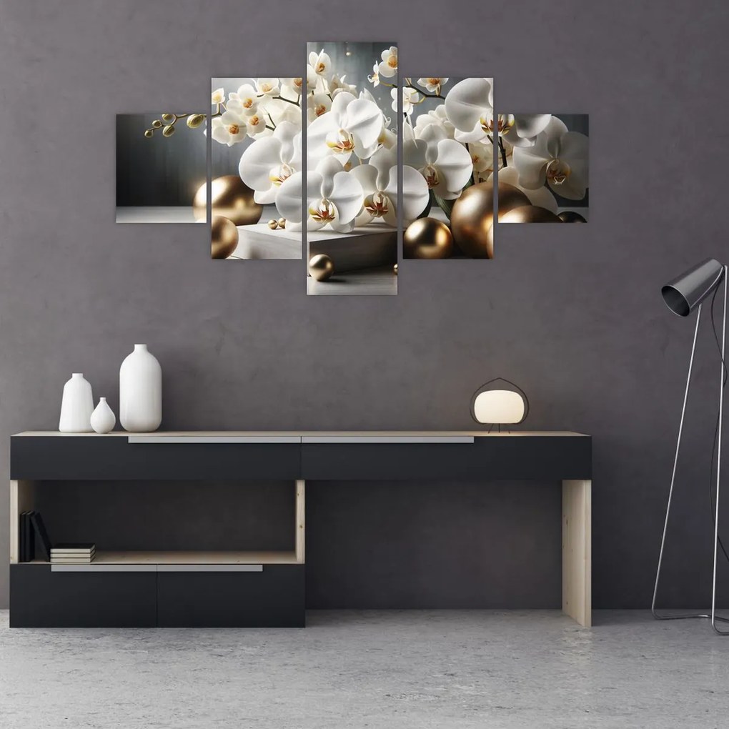 Obraz - Orchidea i złote kule (125x70 cm)