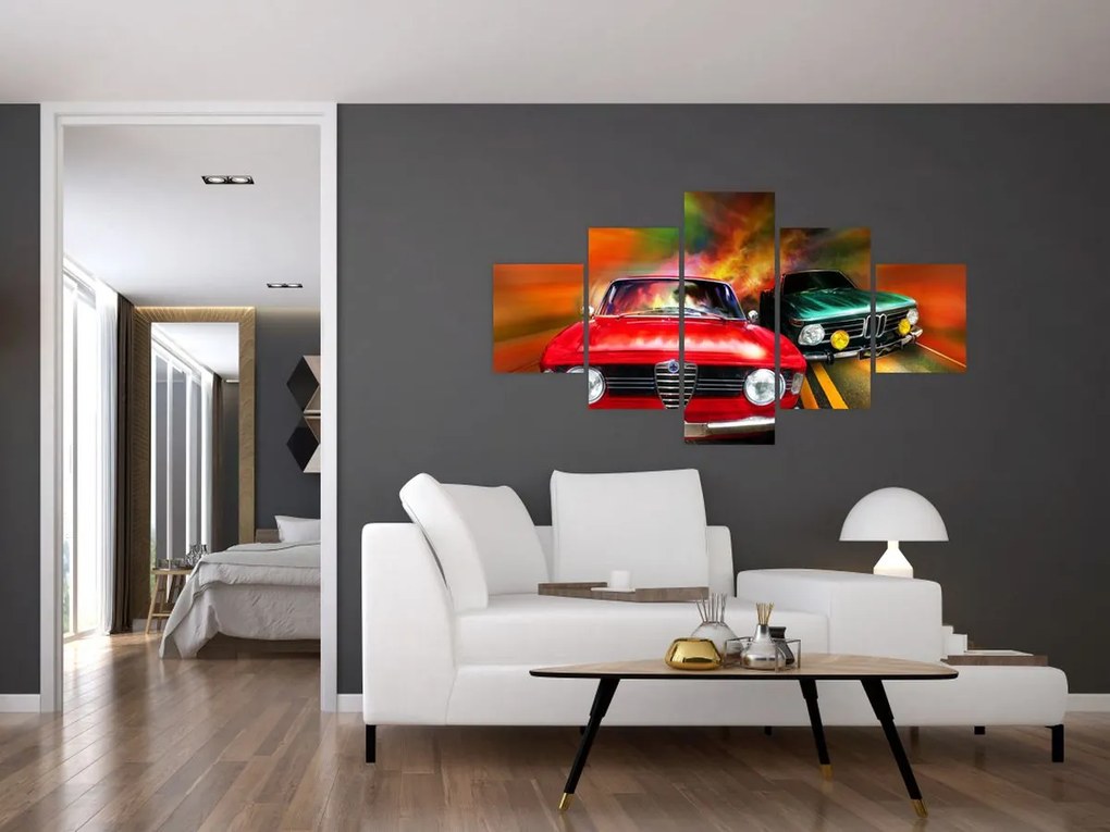 Obraz - Retro samochody wyścigowe (125x70 cm)