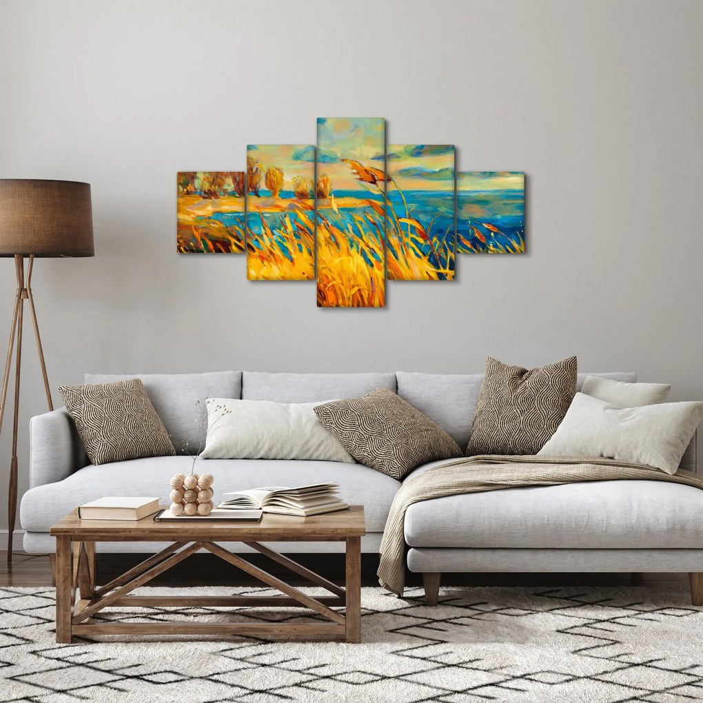 Obraz - Zachód słońca nad jeziorem, obraz akrylowy (125x70 cm)
