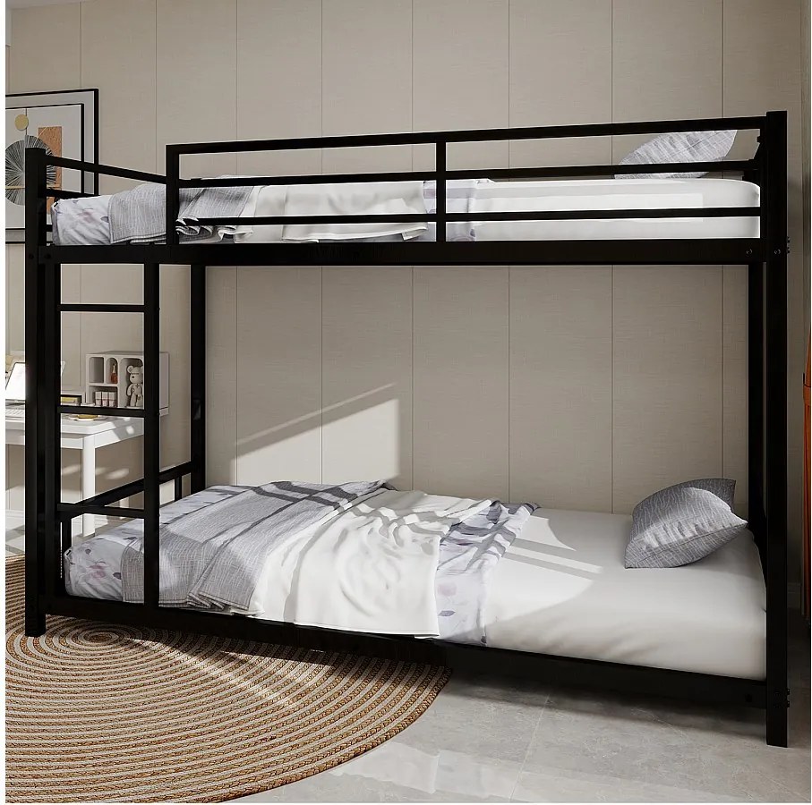 Łóżko piętrowe 90 x 190 cm - Łóżko dziecięce z drabinką i barierkami bezpieczeństwa - Czarny metal - Bez materaca