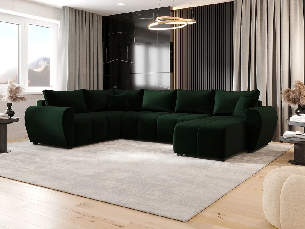 BEDANTE narożnik w kształcie U MOLISA U PLUS Itaka 10 lewa ciemnozielony z funkcją spania sofa w kształcie litery U z pojemnikiem na pościel