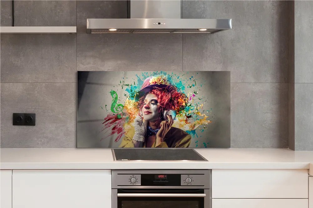 Panel szklany do Kuchni Artystyczny Klaun i Muzyka