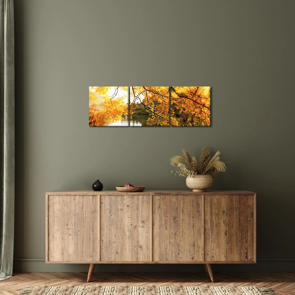 Obraz - Jesienne drzewo (z zegarem) (90x30 cm)