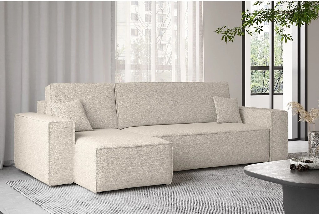 Narożnik z funkcją spania i pojemnikiem, Sofa w kształcie L, BEST L, tkanina Abriamo, Beżowy, Lewy