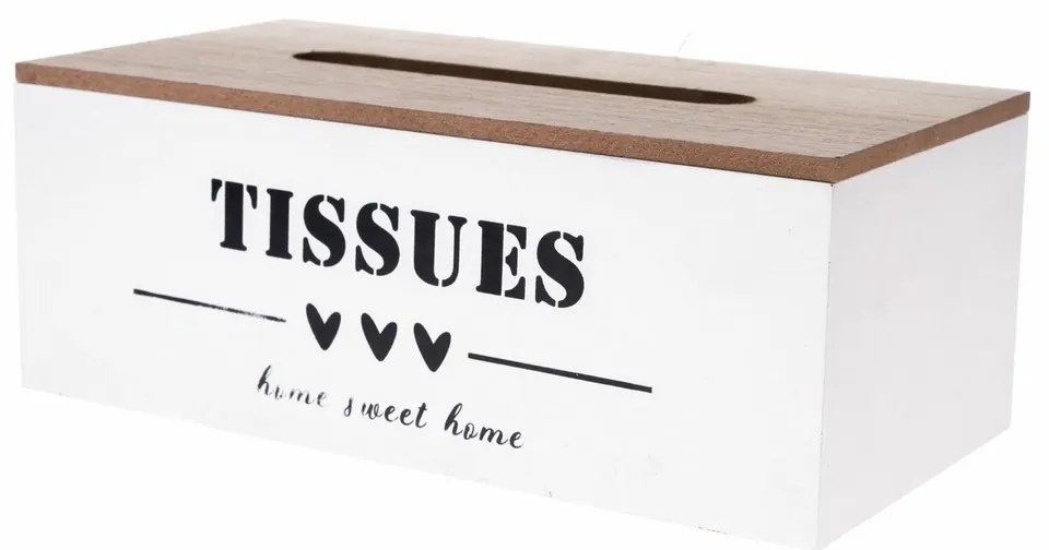Drewniane pudełko na chusteczki higieniczne Home sweet home biały, 24 x 12 x 9 cm