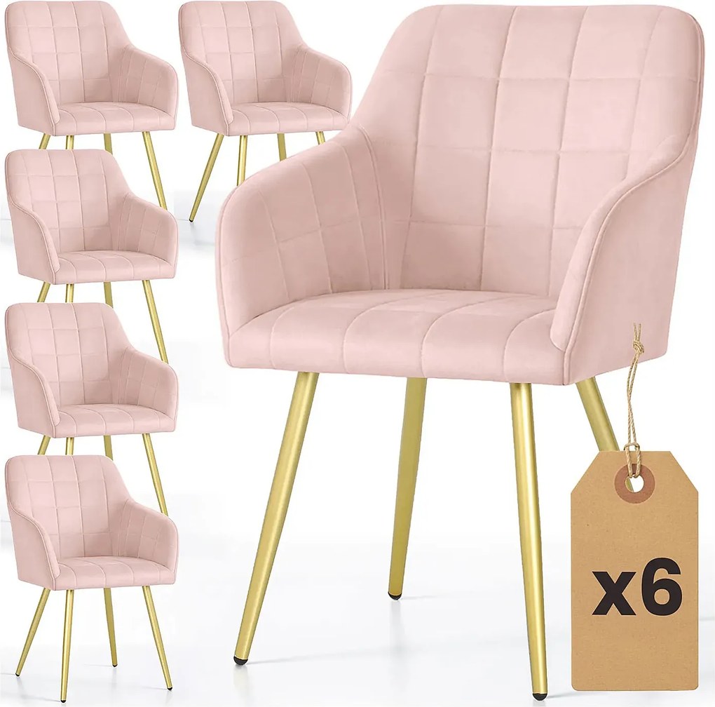 Zestaw 6 różowych krzeseł welurowych w stylu glamour N5-B29