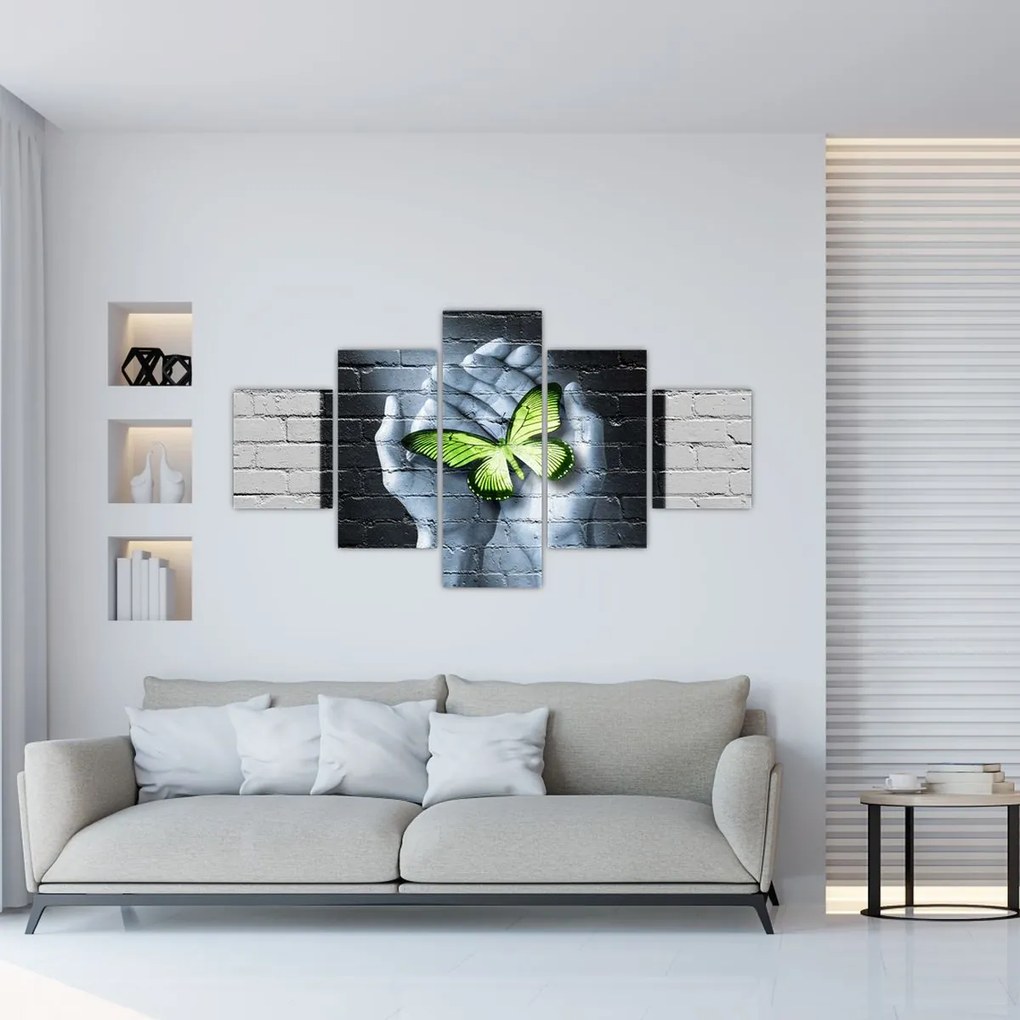 Obraz - Zielony motyl w ścianie (125x70 cm)