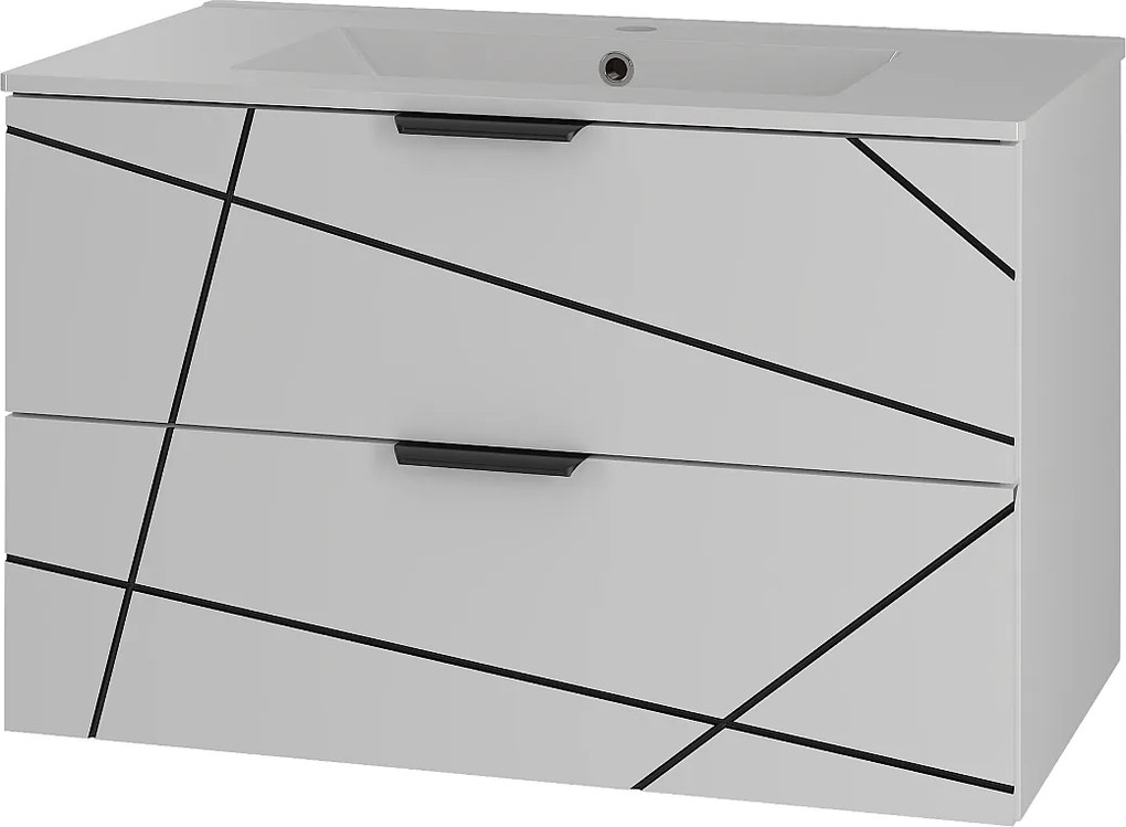 Zestaw Łazienkowy 80cm Szafka z Umywalką Biały Mat Wood