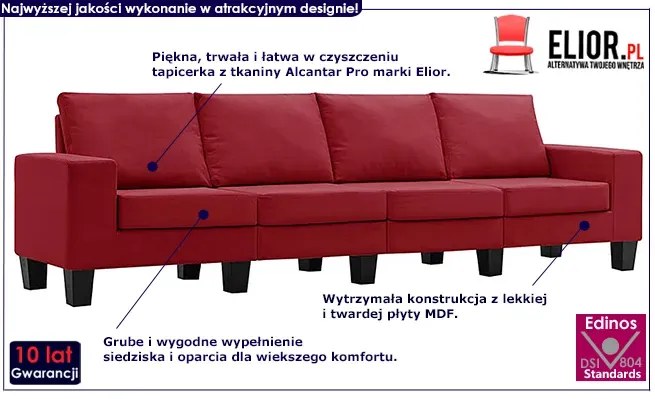 Ponadczasowa 4-osobowa czerwona sofa - Lurra 4Q