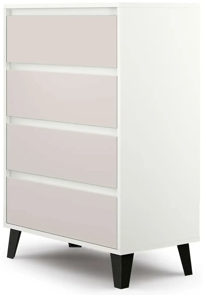 Komoda z 4 szufladami na czarnych nóżkach biały + kaszmir R7-N73