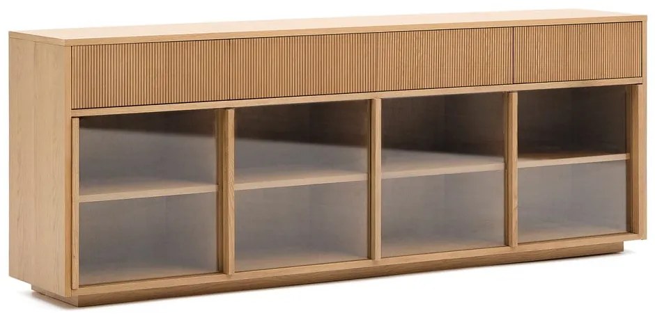 Witryna w dekorze dębu z drzwiami przesuwnymi w naturalnym kolorze 200x80x40 cm Helvine – Kave Home