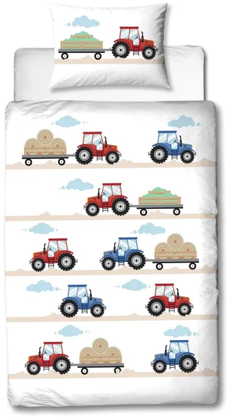 PrzytulneMieszkanie.pl PrzytulneMieszkanie.pl Dziecięca pościel flanelowa TRACTOR biała Rozmiar pościeli: 80 x 80 cm | 135 x 200 cm