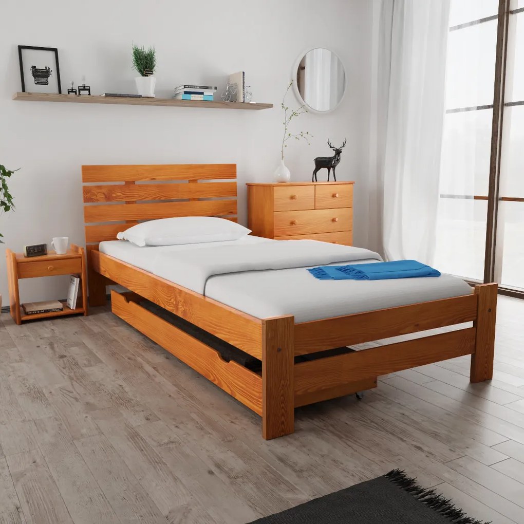 Łóżko PARIS podwyższone 90 x 200 cm, olcha Stelaż: Ze stelażem listwowym rolowanym, Materac: Materac Somnia 18 cm