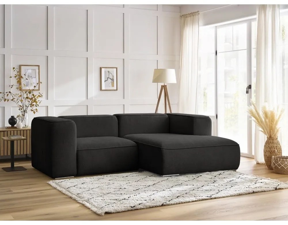 Czarny narożnik z materiału bouclé (prawostronny) Zephyr – Bobochic Paris