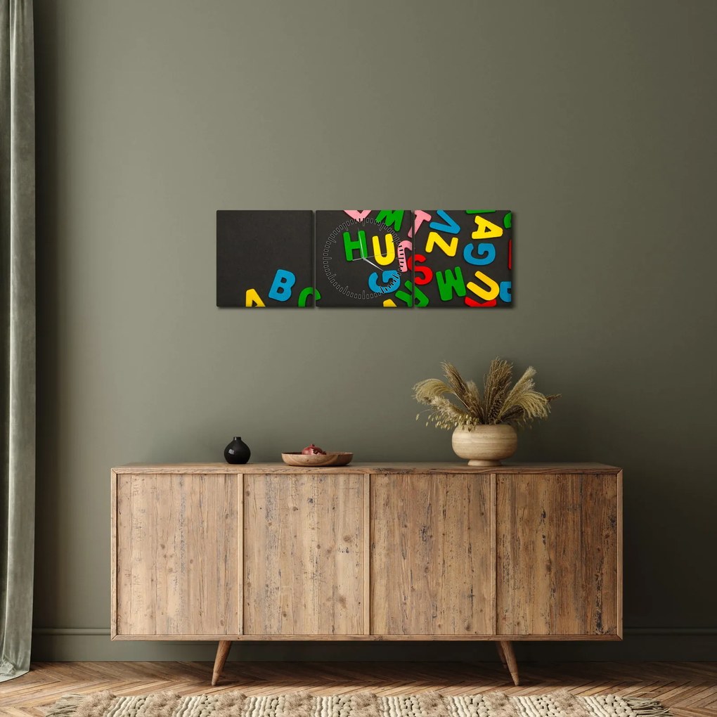 Obraz - kolorowe litery (z zegarem) (90x30 cm)